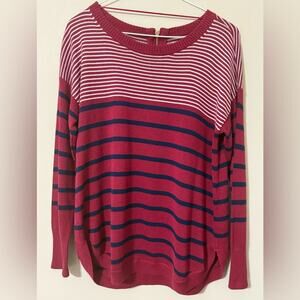 Crown & Ivy petite medium long sleeve cranberry dyed striped sweater round hem